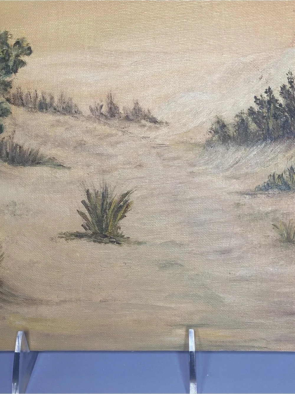 Beautiful DESERT LANDSCAPE PAINTING Vintage Signed 10”x 14” On Canvas Board